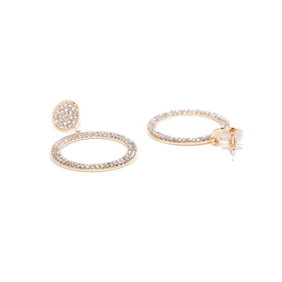 Gold-Plated & White Contemporary Drop Earrings