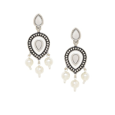 Gold-Plated Kundan Studded Contemporary Antique Drop Earrings