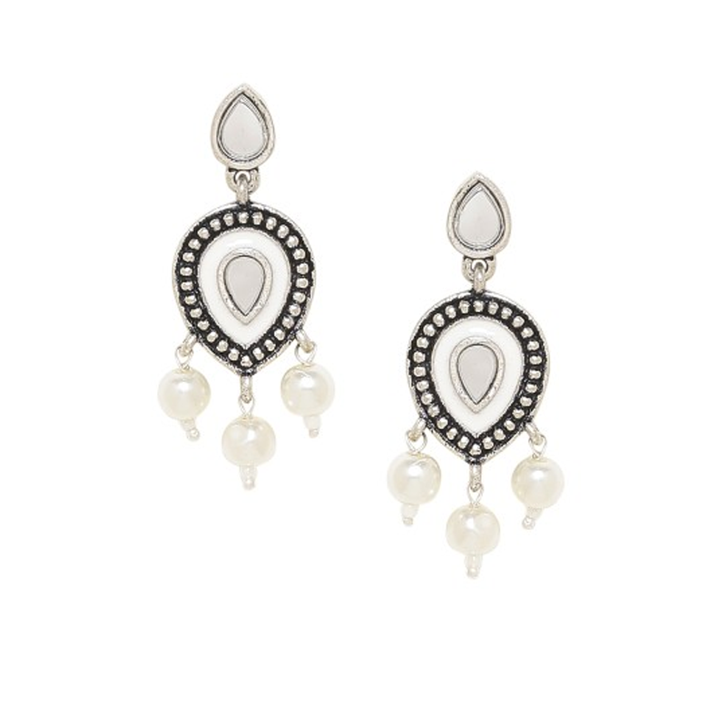 Gold-Plated Kundan Studded Contemporary Antique Drop Earrings